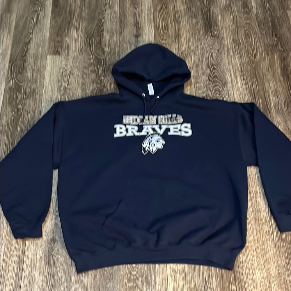 Indian Hills Braves-Navy Blue Pullover Hoodie w/ Front Pocket-Size XXL